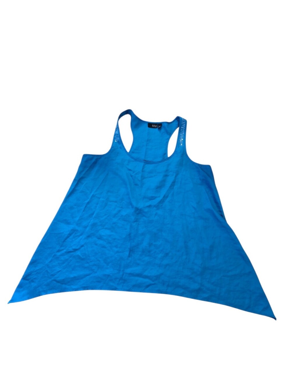 A.n.a. bright blue baggy razorback tank top with clear sequins, L. EUC.